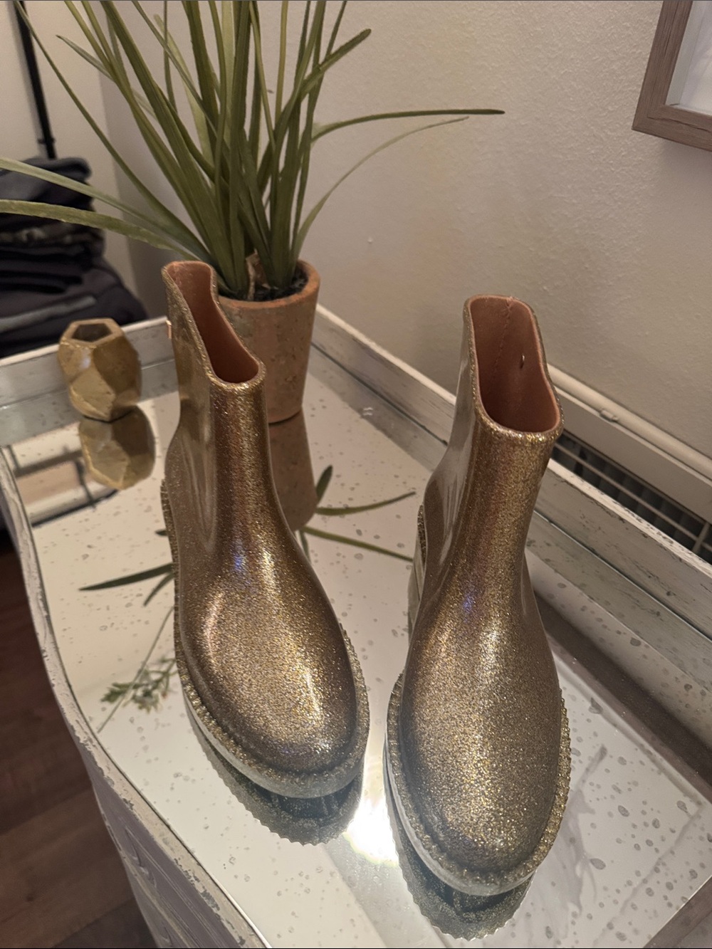 Melissa Gold Glitter Chelsea Rain Boots